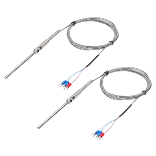 MECCANIXITY 2pcs PT100 RTD Thermocouple Stainless Steel M8 Temperature Sensor Probe -50 to 1300C 6.6ft 5x100mm