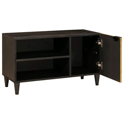 Meuble bas de salon chic et stable en bois d'ingénierie noir et or avec rangements - 4