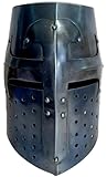 Mdhel Medieval Knight Crusader Helmet – Full Face Templar Great Helm Replica, Authentic Black Steel Armor for LARP, Cosplay & Historical Reenactment