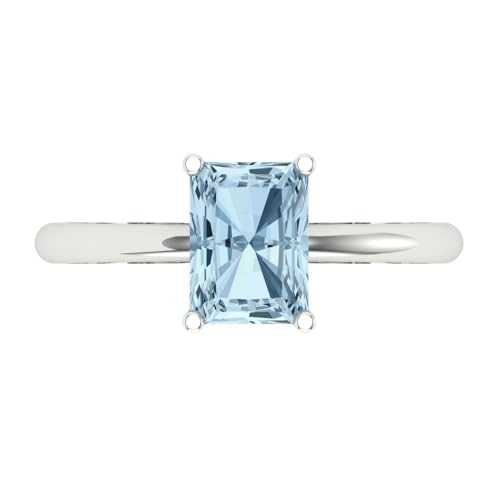 1.85 ct Radiant Cut Solitaire Stunning Aquamarine Classic Bridal Wedding Statement ring Solid 18K White Gold for Women