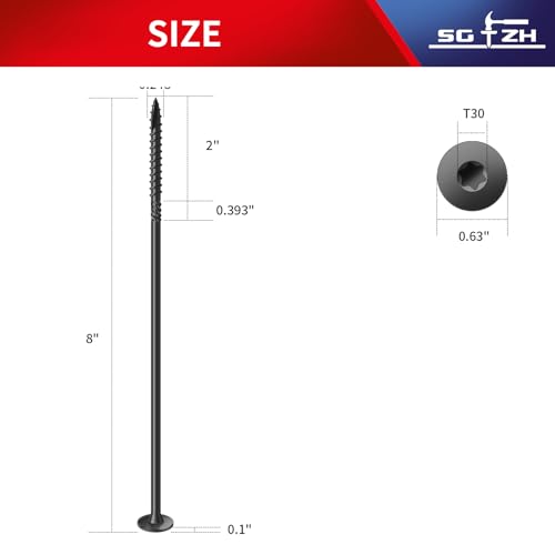 Image of #14 x 8 Inch Outdoor Structural Wood Deck Screws (12Pcs /1lb), Carbon Steel, Black, Flat Head, Rust Resistant Epoxy Coated, T30 Star Bit