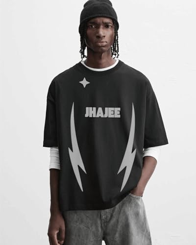 Image of JHAJEE Clothing Luxury Unisex Oversized Cotton French Terry Graphic T-Shirt Round Neck Half Sleeve Streetwear Breathable Casual Tee for Unisex