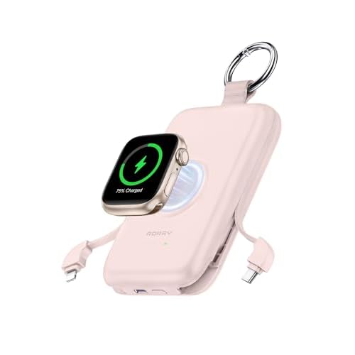 RORRY Portable Charger, 10000mAh PD 20W Fast Charging Portable Charger Power Bank with Built in Cables, Travel Battery Pack for iPhone 17/16/15/14/13/12 and Apple Watch Ultra/11/10/9/8/7/6/5