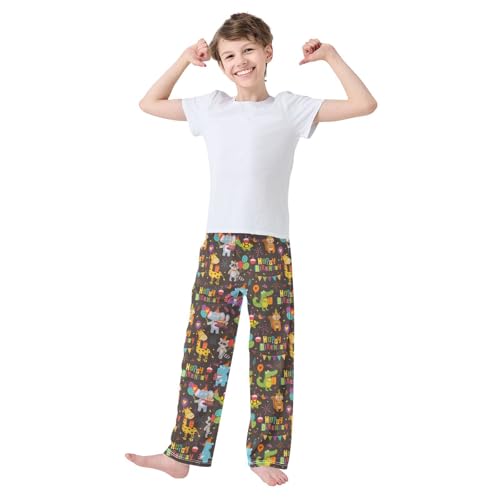 Happy Birthday Hippo Gator Boys Long Pants Soft Trousers Elastic Waist Kids Lounge Bottoms with Pockets S-XL2