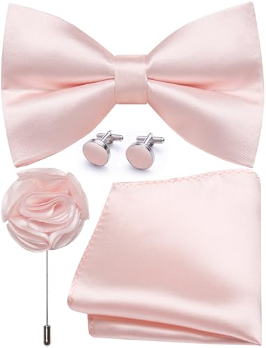 Image of Solid Color Bow Ties for Men Silk Pre-tied Tuxedo Bowtie Set 4PCS