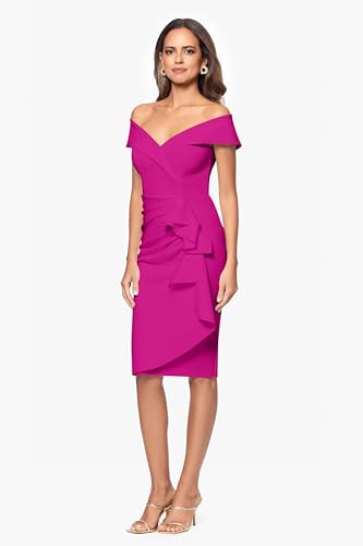Image of Xscape Women's Bodycon Midi Off-The-Shoulder Ruffle Dress with Center Back Zipper, Petite & Plus Size