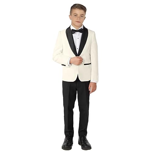 Boys 2 Piece Fashion Slim Fit Shawl Collar Suit Blazer Pants Boys Party Suit Wedding Birthday Party Dinner Tuxedos Ivory
