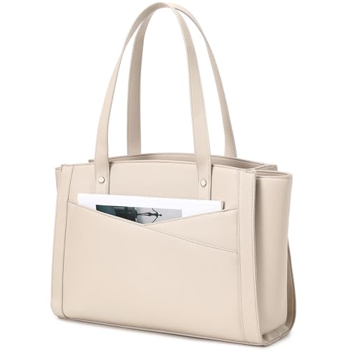 Image of MYHOZEE Work Tote Bag for Women PU Leather 15.6 Inch Laptop Bag | 3 Compartment, Large Capacity, Fits A4 folders, Purse Handbag for Office Work College Bussiness Travel Daily Used