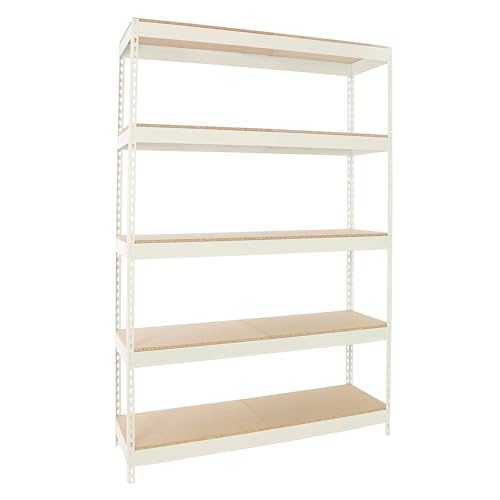 Simon Rack Estantería Industrial, 3000x1200x600 mm, 400 kg de Punto Flexión, 5 Estantes Madera, Estantería Garaje, Blanco/Madera - Ecoforte