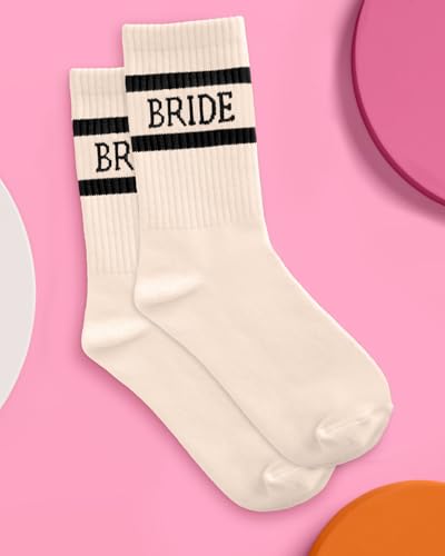 xo, Fetti Bride Socks, Ivory + Black | Bride To Be Gift, Bachelorette Decorations, Wedding Day Slippers, Bridal Footwear Gift