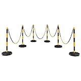 Salches 6 Pack Traffic Delineator Poles, 32.5” PP Caution Barriers w/5’ Link Chains & Fillable Base, Portable Chain Stanchions for Warning/Crowd Control/Construction Site (6pcs, Black+Yellow)