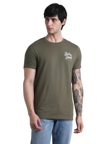Image of Jack & Jones Men Pure Cotton Typography Printed Slim Fit T-Shirt