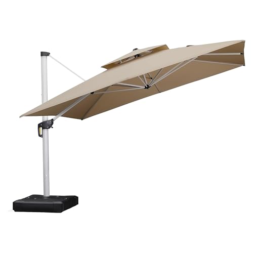 PURPLE LEAF 12 Feet Double Top Deluxe Square Patio Umbrella Offset Hanging Umbrella Cantilever Outdoor Market Umbrella Garden, Beige
