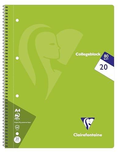 Clairefontaine 307220C – Kołonotatnik Mimesys (1 szt.) A4 (21 × 29,7 cm), 80 kartek, układ liniowy (20 linii) z marginesem, biały papier 90 g, kolory mix