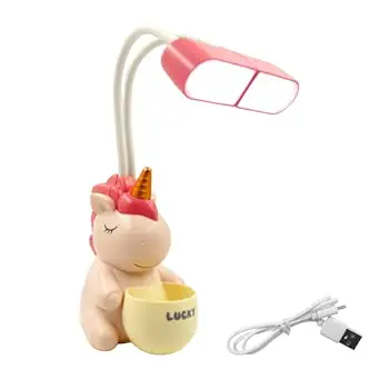 WISHKEY 3-in-1 Double Head Study Lamp,Unicorn Led Desk Lamp with Pencil Sharpener & Pen Holder,USB Rechargeable with in-Built Battery,360? Flexible Hose,Plastic Table Lamp for Kids,Pink (Pack of 1)