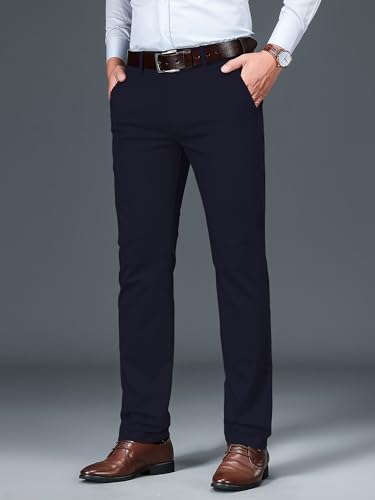 Image of AVANOVA Men's Light Grey Solid Trousers Light Business Style Slightly Stretch Straight Leg Pants for Outdoor Casual Daily (Trouser 127)