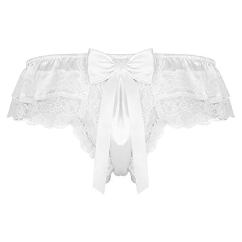CHICTRY Men's Sissy Satin Ruffled Shiny Bikini Panties Maid Bow Briefs Underwear Beige X-Large Cover