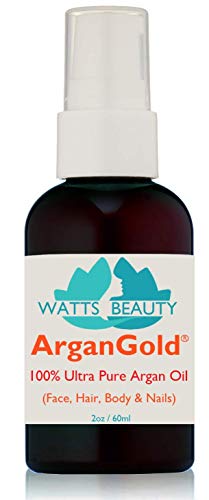 Watts Beauty Ultra ArganGold 100% Pure Argan Oil for Face, Hair, Nails & Body - Ultra Light Pure Argan Oil Moisturizer for Face, Eye Area, Cuticles, Frizz Free Hair Plus Nourishing Makeup Remover 2oz
