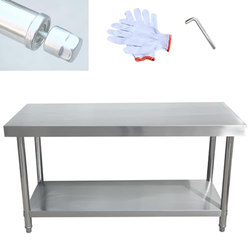 Mesa de Preparación de Acero Inoxidable, Mesa de Acero Inoxidable for Preparación de Alimentos, Mesa Resistente con Estante Inferior Y Patas Galvanizadas for Restaurante, Hogar Y Hotel (Color : Doubl