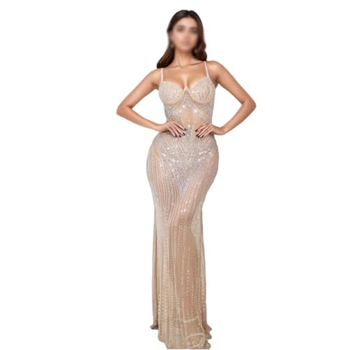 FROON Robe à Suspension en Strass pour Femmes - Robe de Longueur de Plancher sans Manches avec Un Haut à Hanche et Un Tube pour Les galas et Les fêtes
