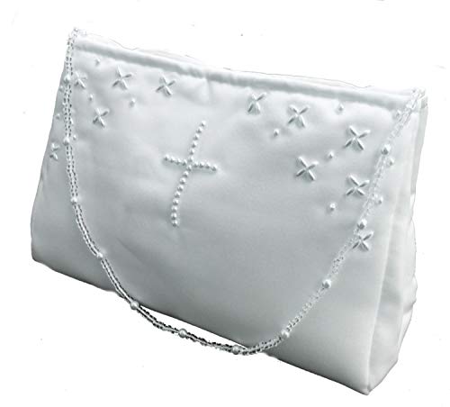 LadyMYP©Kommuniontasche Brautbeutel mit Perlen in Kreuzform für Hochzeit Kommunion weiß NEU Cover