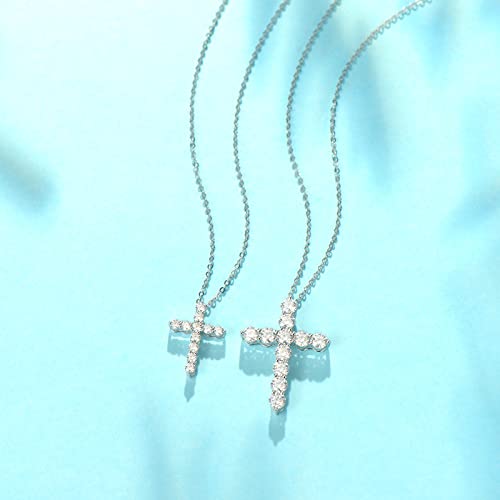 FANCIME 0.5CT/ 1CT/ 2CT Carat White Moissanite Gemstone with 14K Solid White Gold 3 Prong Setting Cross Pendant Necklace Fine Delicate Jewelry Anniversary Christmas Gifts for Women Girls2