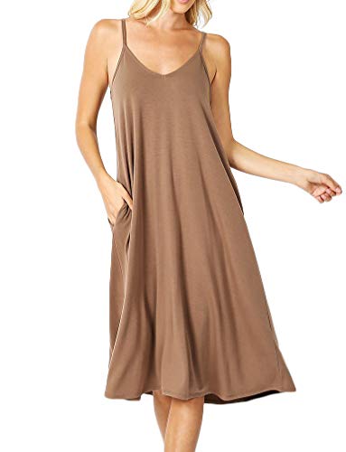 Image of ALLLA Women's Lightweight Flowy Summer Dress - Adjustable Strap Knee Length Dress with Side Pockets. Casual, Beachwear