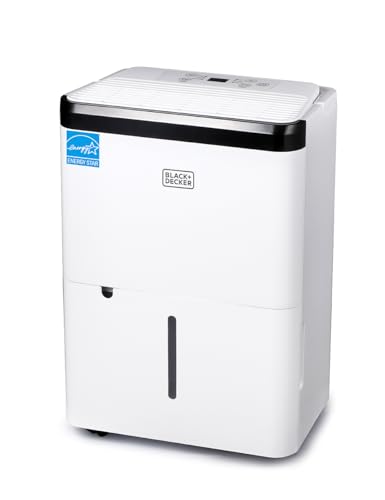 BLACK+DECKER 1000 Sq. Ft. Dehumidifier for Home, Bedroom and Basement, Up To 9 Pints Per Day, ENERGY STAR Certified, 3.3-Pint Bucket, LED Display, Auto Defrost & Restart, BDT08TW, White
