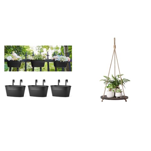 Dahey 3 PCS Metal Iron Hanging Flower Pots for Railing