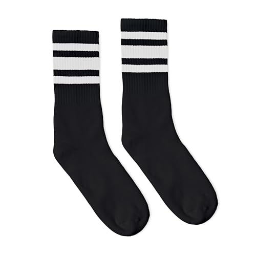 USA-Made Striped Crew Socks S/M Black/ White