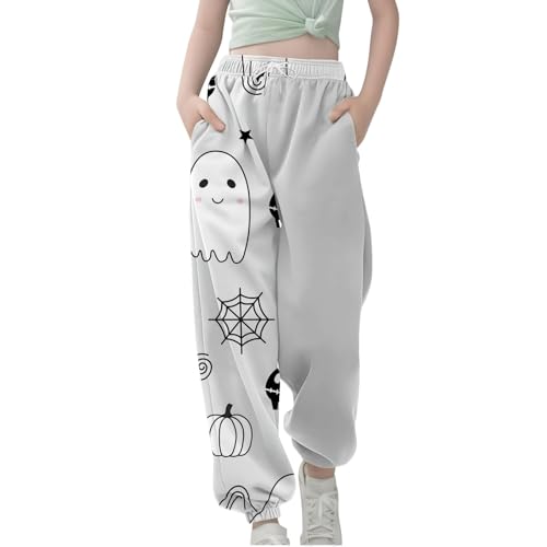Teen Girls Halloween Sweatpants Ghost Graphic Drawstring Cotton Joggers Long Pants Kids Elastic Waist Straight Pants2