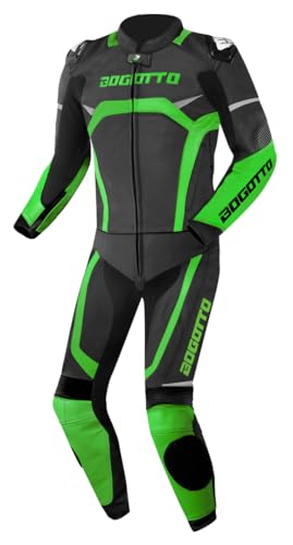 Bogotto Misano Tuta in pelle da moto a due pezzi, nero/verde, 48