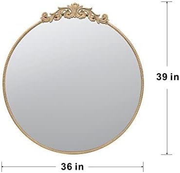 Miniatura 5 de Espejo redondo dorado de 36 x 39 pulgadas, espejo montado en la pared con marco de metal para baño y sala de estar