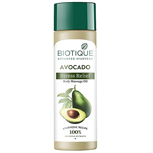 Biotique Cado Stress Relief Avocado Stress Relief Body Massage Oil | Heals and Hydrates dry skin | 100% Botanical Extracts | Suitable for All Skin Types | 200ml