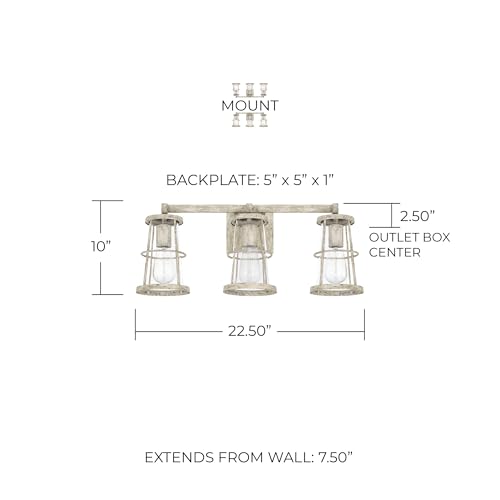 Image of Capital Lighting 127431MS Beaufort Clear Glass Bath Vanity Wall Mount, 3-Light 300 Total Watts, 10 inch H x 23 inch W, Mystic Sand