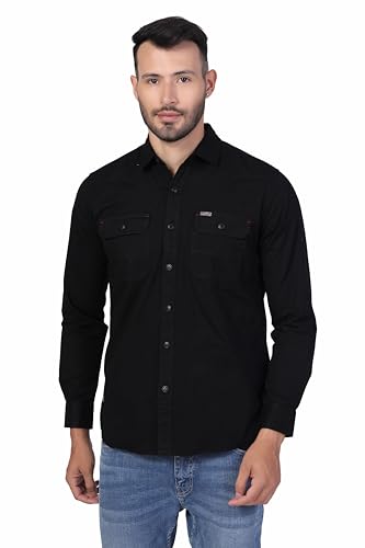 Image of Men's Cotton Twill Utility Shirt | Full Sleeve Button-Down Casual Shirt | Dual Chest Pockets | Comfortable Regular Fit | Everyday Wear