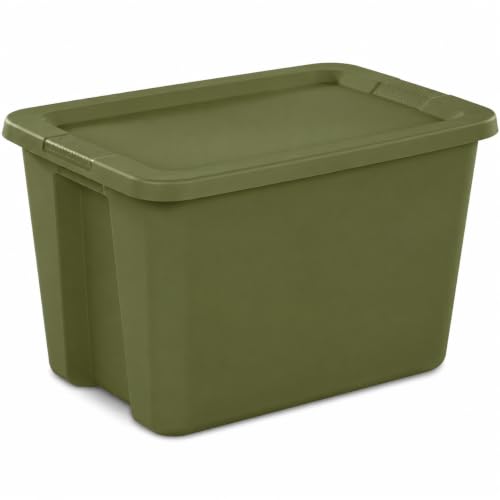 Image of 18 Gal Stackable Storage Tote with Lid, Plastic Container, Olive Green