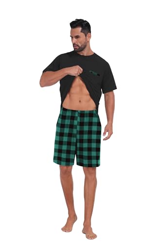 Image of Mens Pajamas Set Lightweight Summer Pjs Sleepwear Soft Comfy Short Sleeve Loungewear With Pocket (S-4X)