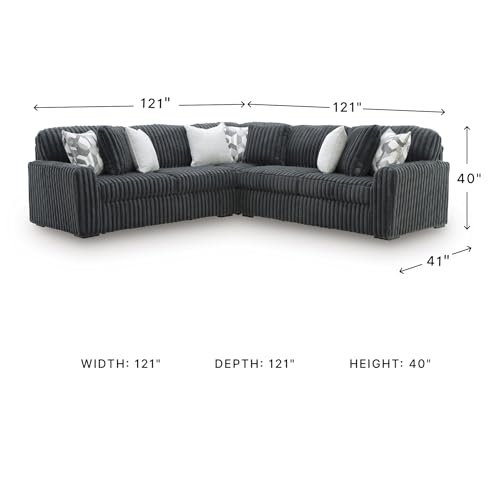Image of Signature Design by Ashley Midnight-Madness 3-Piece Sectional Sofa, Gray | Jumbo corduroy 100% polyester upholstery, L-shaped living room seating, 121 in wide, 9 accent pillows, Platform foundation