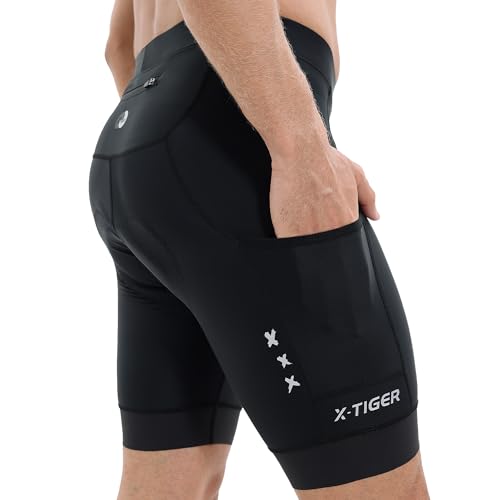 X-TIGER Radlerhose Herren Gepolstert Fahrradhose Radhose Kurz 3 Taschen Rennrad Hose Schnelltrockende Elastische Atmungsaktive