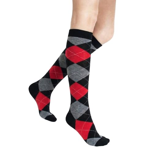 Image of Couver Women's Argyle Knee High Socks - Soft Acrylic Over the Calf Tube Style Socks for Casual Athletic - One Size