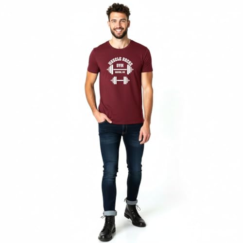 Image of ALOVA Black Round Neck T-Shirt for Men, Polyester Fabric, Gym, Running, Workout Wear, Half Sleeves with Stylish Front Print