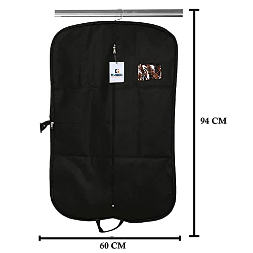 Image of Kuber Industries Suit covers with zip for Men, Women|foldable Blazer cover|Cloth Organizer for Wardrobe|Transparent Window & Premium Zipper|Pack of 2 (Black)