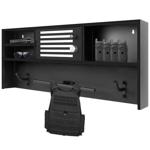 Wall Mounted Police Hanger Police Gear Rack, All Iron Frame Tactical Gear Rack Organizer with 3 Hooks, Duty Belt & Police Vest Hanger, Police Academy Graduation Gifts, Black