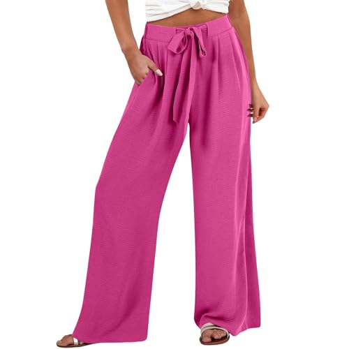 Drawstring Womens Linen Pants with Pockets Cotton Linen Palazzo T...