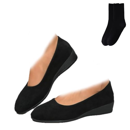 Comfortable, Lightweight, Anti-Slip, Breathable Orthopedic Flat Shoes for Women, Faux Suede Ballet Flats Shoes Women Elegant Slip On Casual Low Wedge Loafers for Walking, Driving