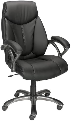 Staples High-Back Padded Manager's Office Chair with Wheels, Built-in Lumbar Support, Adjustable Height, Tilt Lock, Bonded Leather, Black