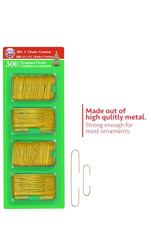 R N' D Toys R’ND’s 300 Pack Ornament Hooks Christmas Tree Decorating Hangers- Metal Wire Ornament Hooks for Christmas Tree Decoration Hanging (Gold)