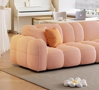 Image of CRAFTCITY Contemporary Wool Sofa with Swen Pillow Back for Living Room (Light Pink, 3 Seater)