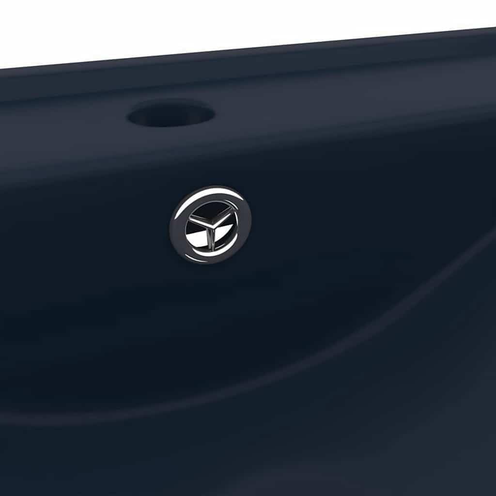 Lavabo rectangular de cerámica, color azul oscuro mate, 60 x 46 cm, con orificio para grifo y orificio de rebosadero, lavabo empotrable y colgante para baño, aseo de invitados y cocina, diseño moderno